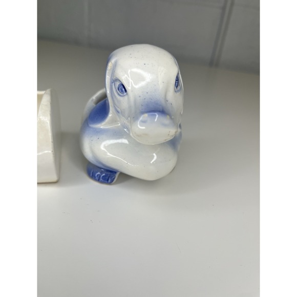 Vtg 1960's 3 Pc. Positional Blue Willow Dog Dachshund Planter Snack Tray Japan - Picture 11 of 15